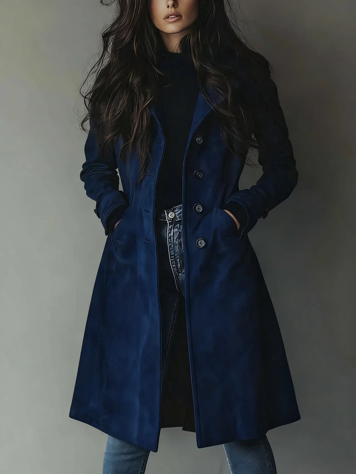 Trench en suède synthétique à coupe ajustée pour femme