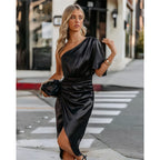 Robe Cocktail Femme Asymétrique Élégante Pour Soirée