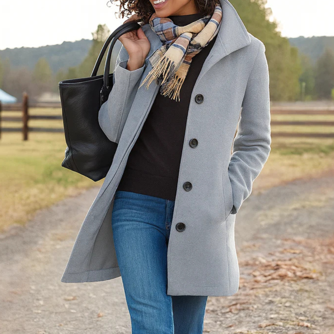 Manteau Femme Hiver À Coupe Droite Et Fermeture Boutons