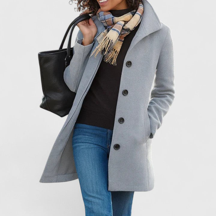 Manteau Long Femme Boutonné Coupe Décontractée