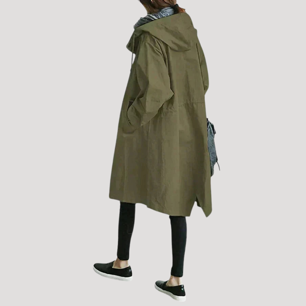 Manteau Long Femme Boutonné À Capuche Ajustable