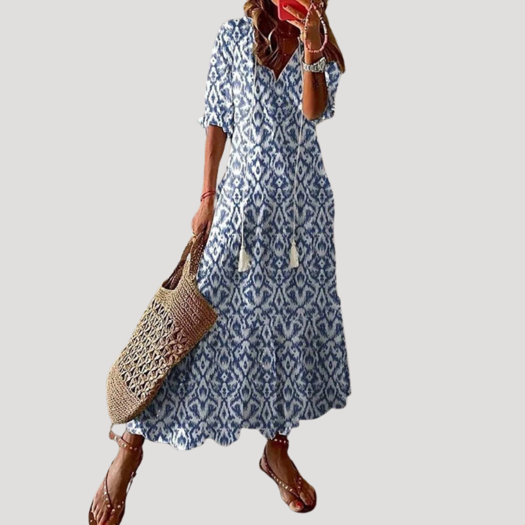 Robe Longue Bohème Femme Fluide À Col V Et Liens