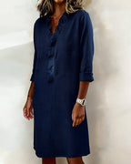 Robe Lin Femme À Col V Et Volants Manches Longues