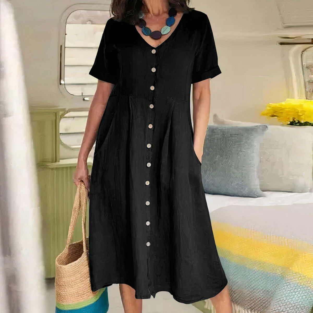 Robe D'Été Femme Fluide Et Légère En Tissu Respirant