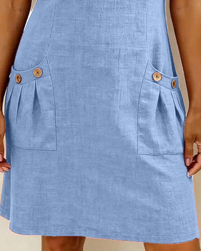 Robe courte coupe A-line en coton et lin à fermeture zippée pour femme