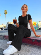Ensemble Femme Deux Pièces Haut Froncé Et Pantalon Large