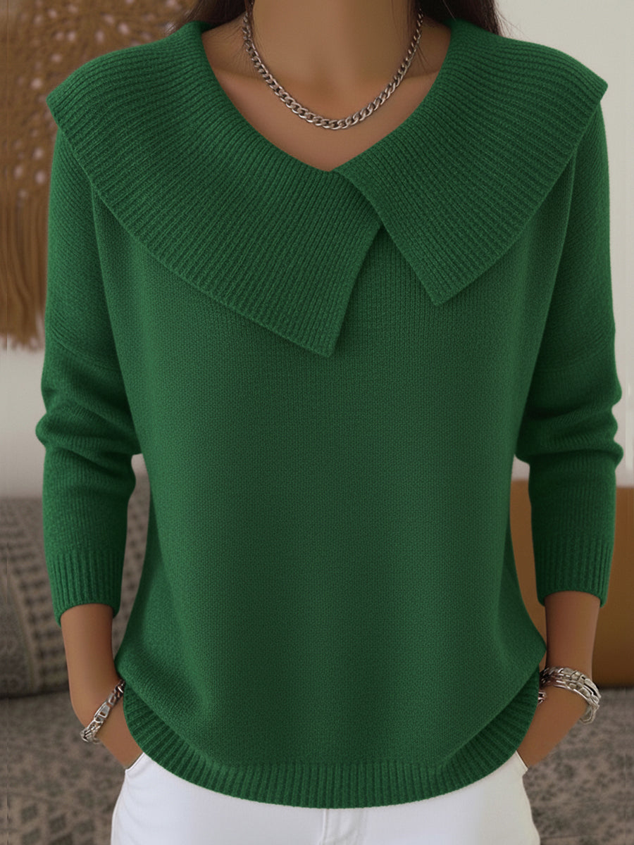 Pull Femme En Maille À Col Côtelé Manches Longues