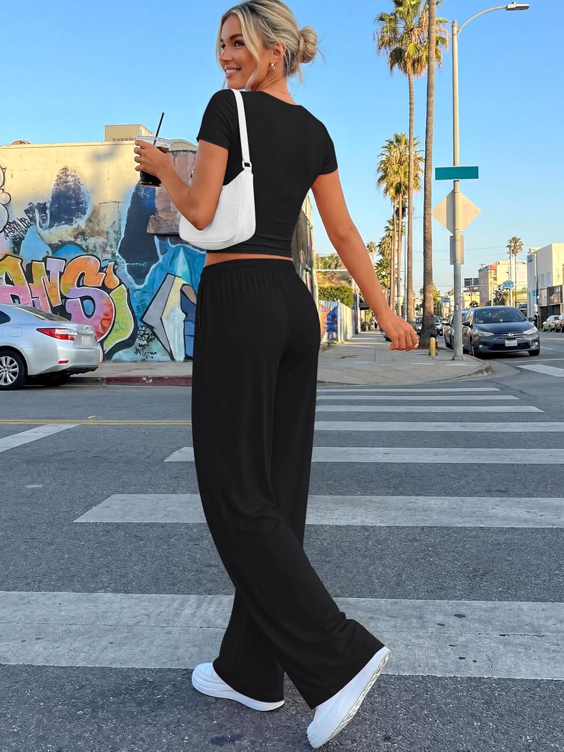 Ensemble Femme Deux Pièces Haut Froncé Et Pantalon Large