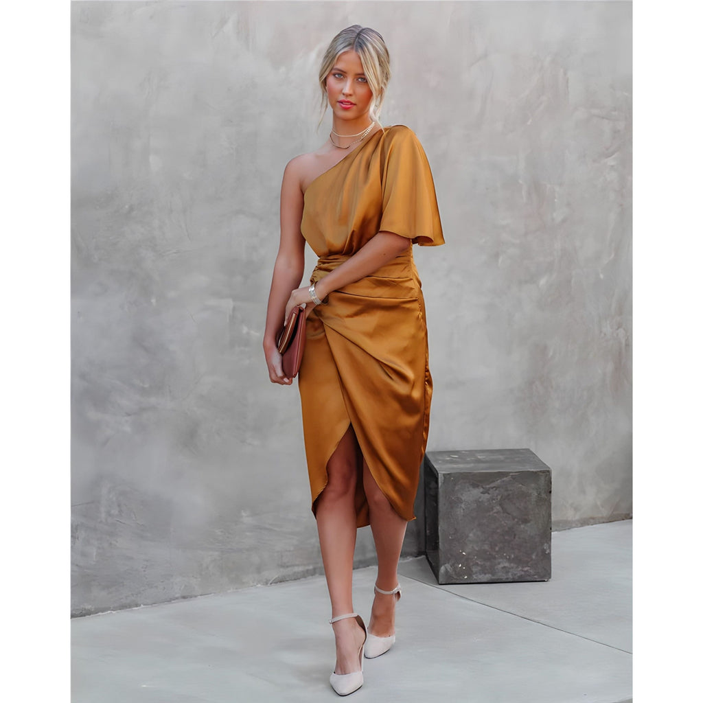 Robe Cocktail Femme Asymétrique Élégante Pour Soirée