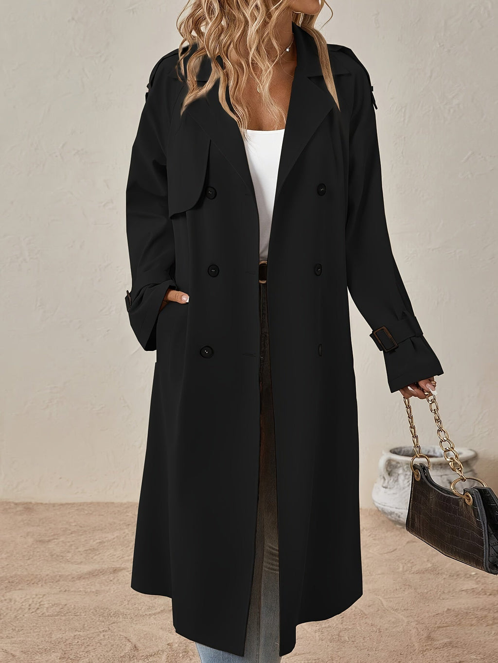 Trench Long Femme En Coton Mélangé À Taille Ajustée