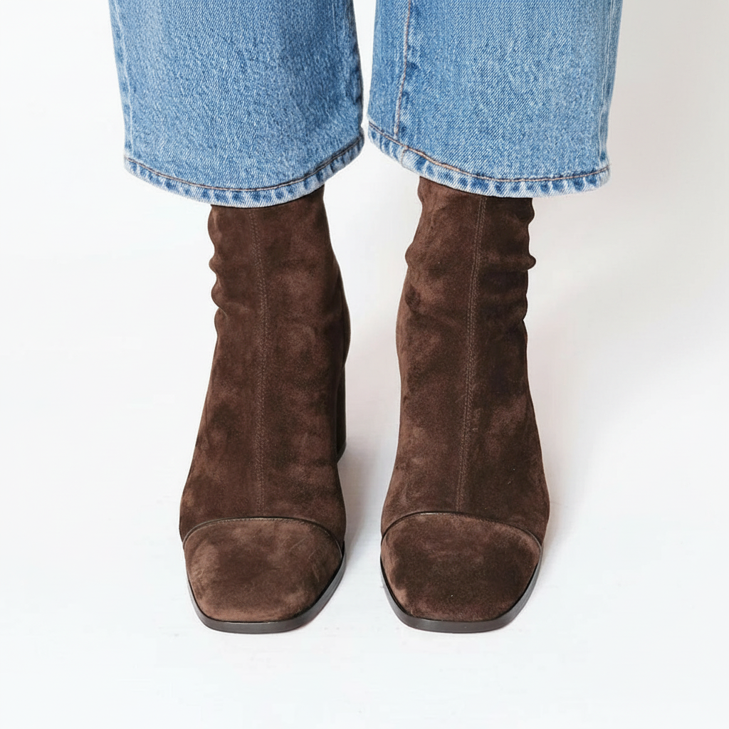 Bottines Femme Bout Carré Effet Suédine À Talon Bloc