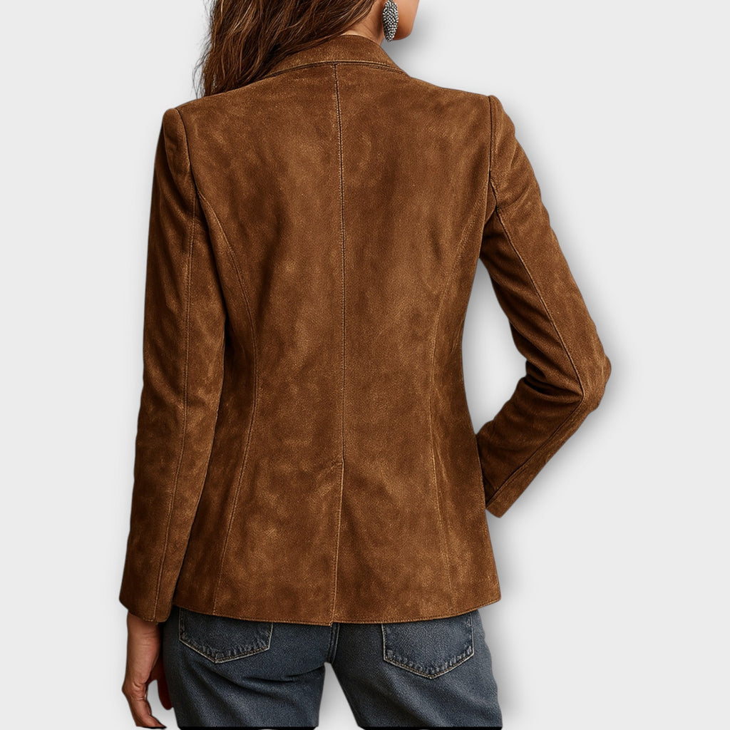 Blazer Femme En Daim Marron Coupe Ajustée Et Boutonnée