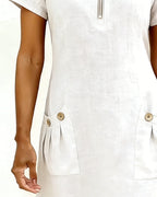 Robe courte coupe A-line en coton et lin à fermeture zippée pour femme