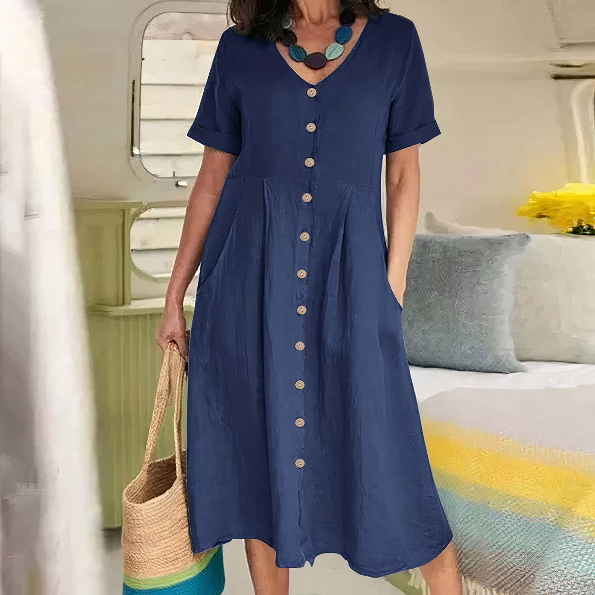 Robe D'Été Femme Fluide Et Légère En Tissu Respirant