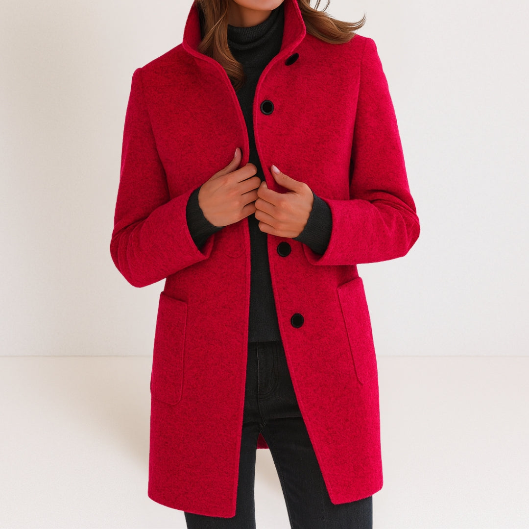 Manteau Hiver Femme En Laine Mélangée À Col Montant