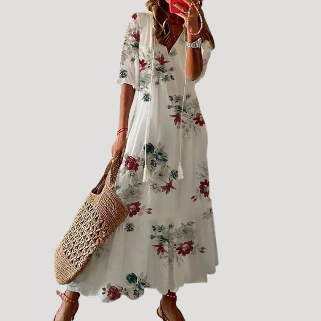 Robe Longue Bohème Femme Fluide À Col V Et Liens