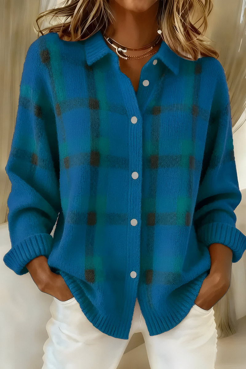 Cardigan Femme À Carreaux En Maille Douce Coupe Ample