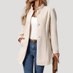 Manteau Femme Mi-Long Col Montant Poches Passepoilées