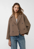 Blazer Court Femme À Revers Pointus Et Double Boutonnage