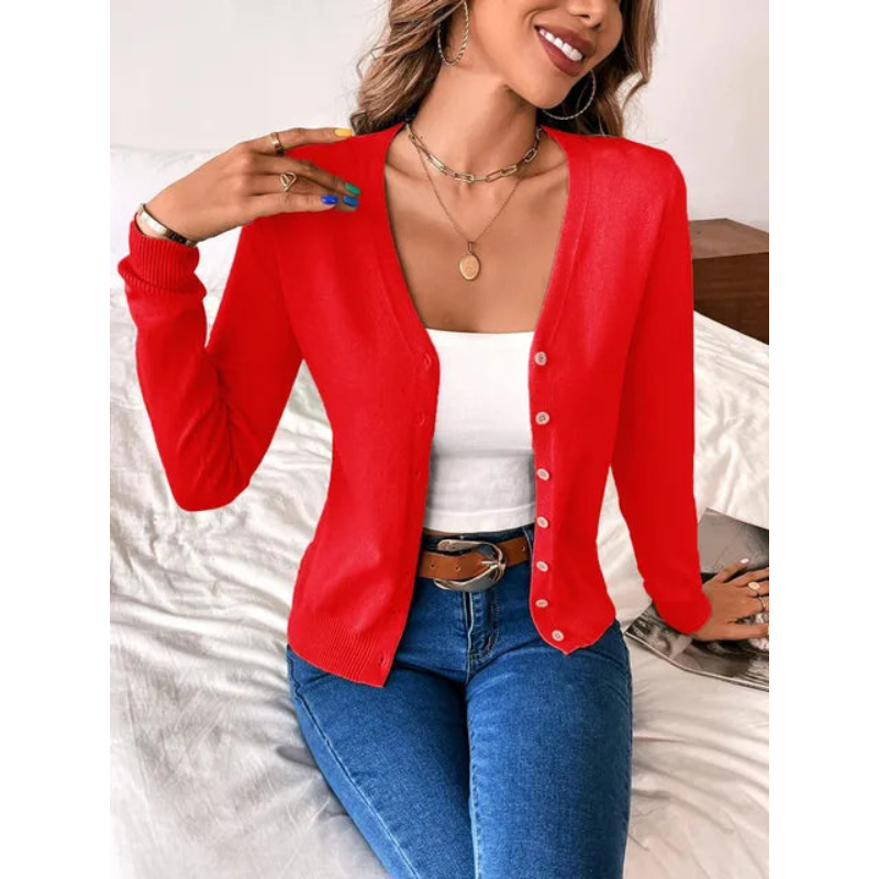 Cardigan Femme En Maille À Col V Boutonné Coupe Ajustée