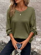 Pull gaufré à col rond et épaules tombantes pour femme
