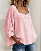 Blouse en lin mélangé à encolure carrée pour femme