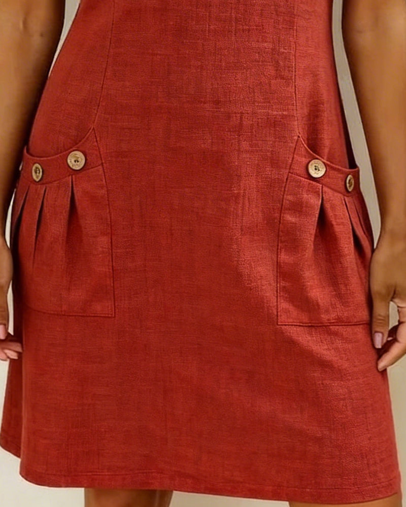 Robe courte coupe A-line en coton et lin à fermeture zippée pour femme