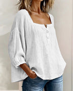 Blouse en lin mélangé à encolure carrée pour femme