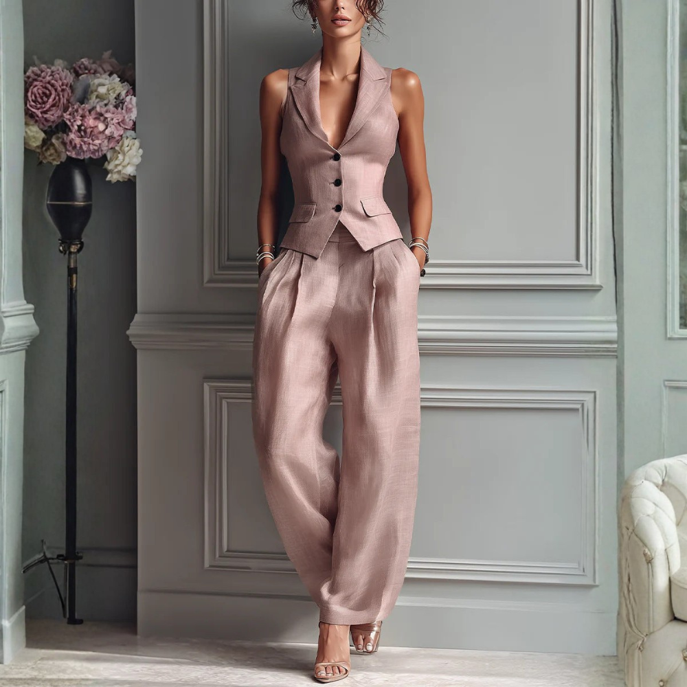 Ensemble deux pièces raffiné à col en V pour femme