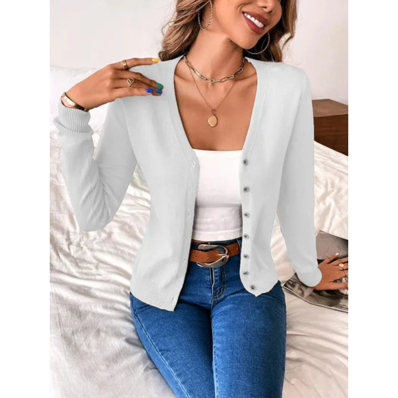Cardigan Femme En Maille À Col V Boutonné Coupe Ajustée