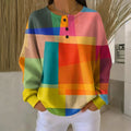 Pull Femme Imprimé À Boutons Et Col Rond En Coton Mélangé