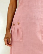 Robe courte coupe A-line en coton et lin à fermeture zippée pour femme