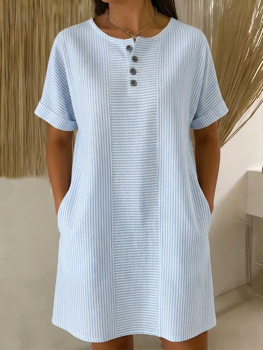 Robe En Lin Femme Boutonnée Col Henley Coupe Ample