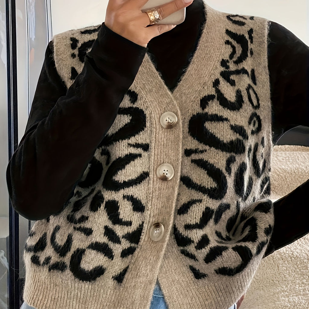 Débardeur en maille à col V et imprimé animalier pour femme