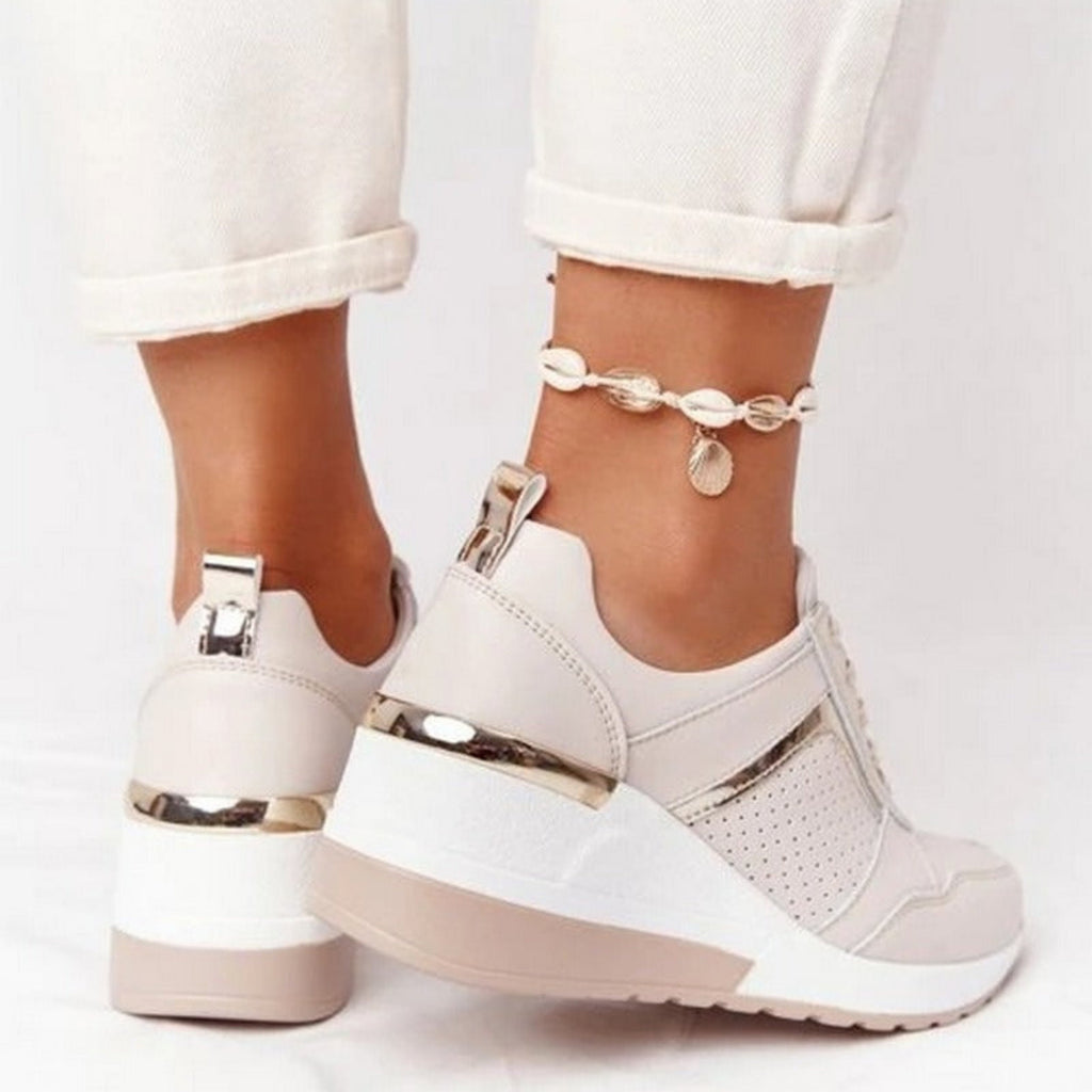 Baskets Compensées Femme Semelle Moelleuse Et Détails Métalliques