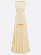 Robe longue plissée sans manches pour femme