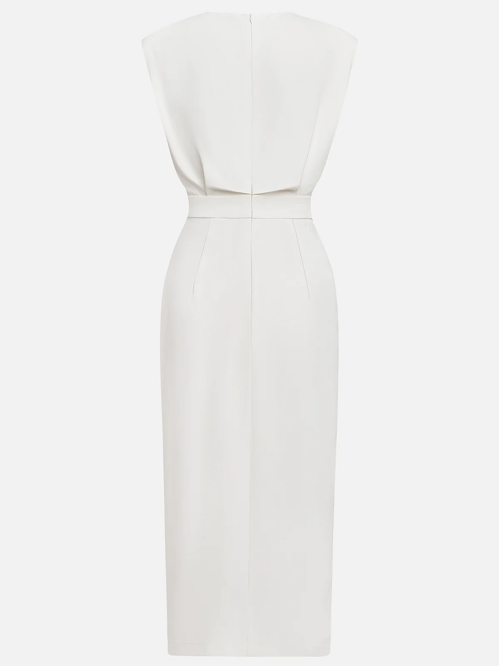 Robe midi unie décolleté rond et fente boutonnée pour femme