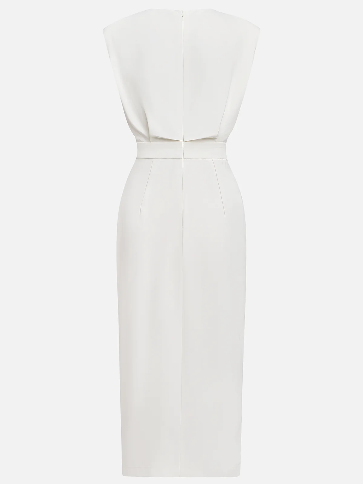 Robe midi unie décolleté rond et fente boutonnée pour femme
