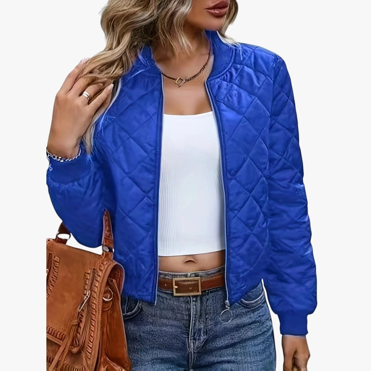 Veste Matelassée Femme Style Bomber À Motif Losanges