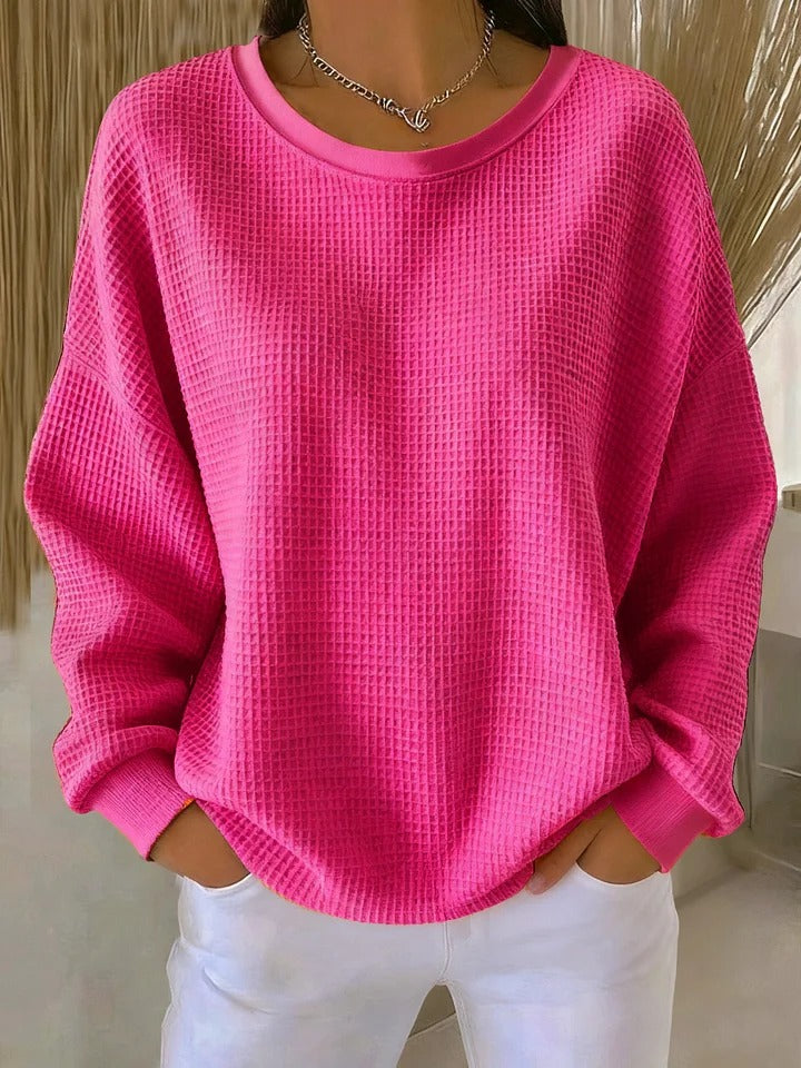 Pull Femme Oversize En Maille Gaufrée Douce Et Chaude