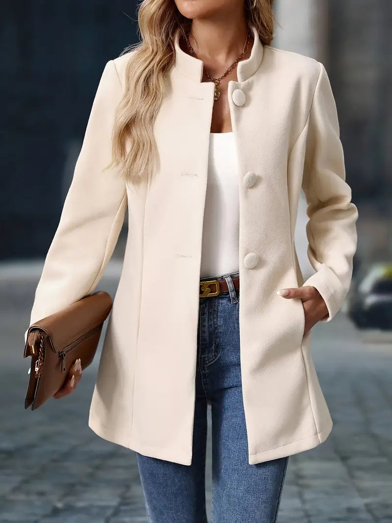 Manteau Femme Hiver Mi-Long Col Montant Coupe Structurée