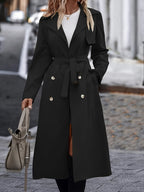 Trench Femme Long Ceinturé Coupe Structurée Noir