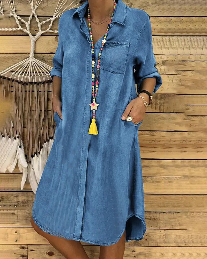 Robe Chemise Femme En Jean Coupe Ample Style Vintage