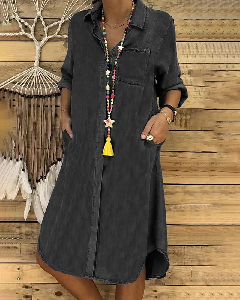 Robe Chemise Femme En Jean Coupe Ample Style Vintage
