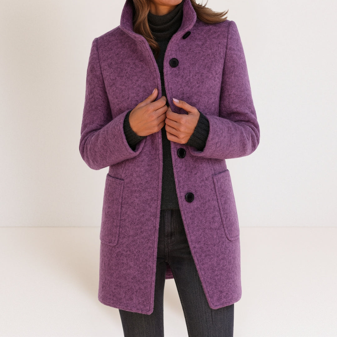 Manteau Hiver Femme En Laine Mélangée À Col Montant