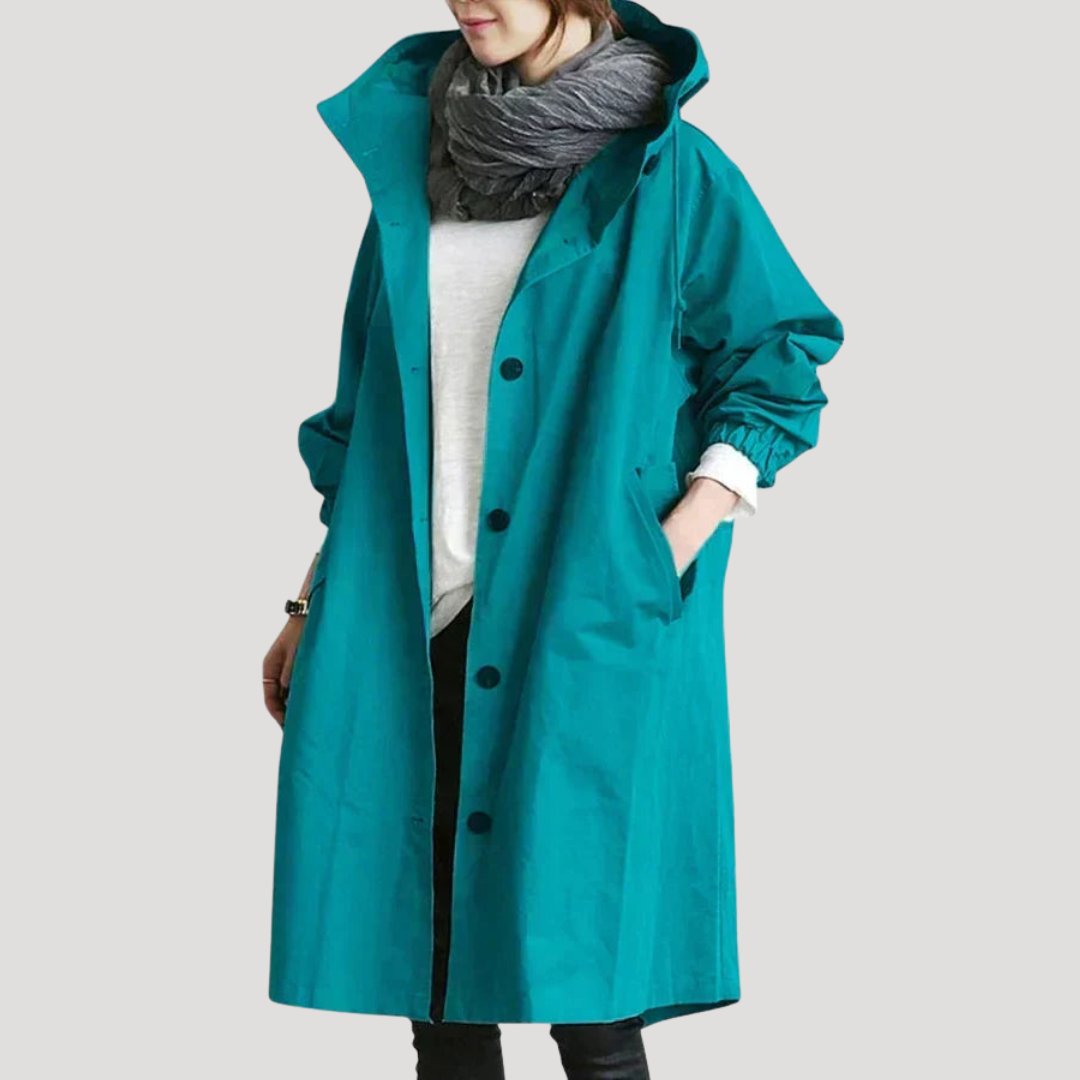 Manteau Long Femme Boutonné À Capuche Ajustable