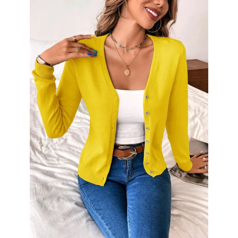 Cardigan Femme En Maille À Col V Boutonné Coupe Ajustée