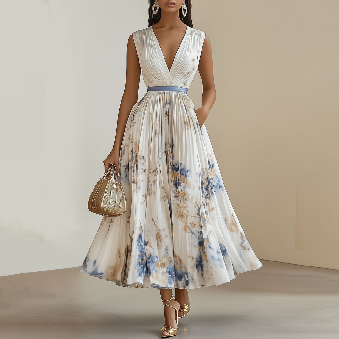 Robe De Cérémonie Femme Fleurie Midi Sans Manches