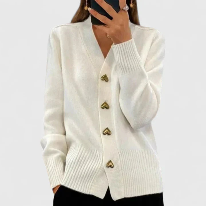 Cardigan à boutons cœur et drapé souple pour femme