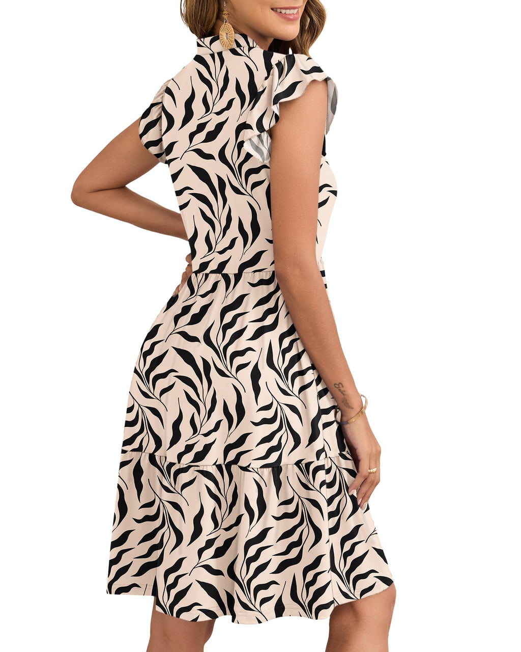 Robe Courte Femme À Volants Taille Élastique Et Poches